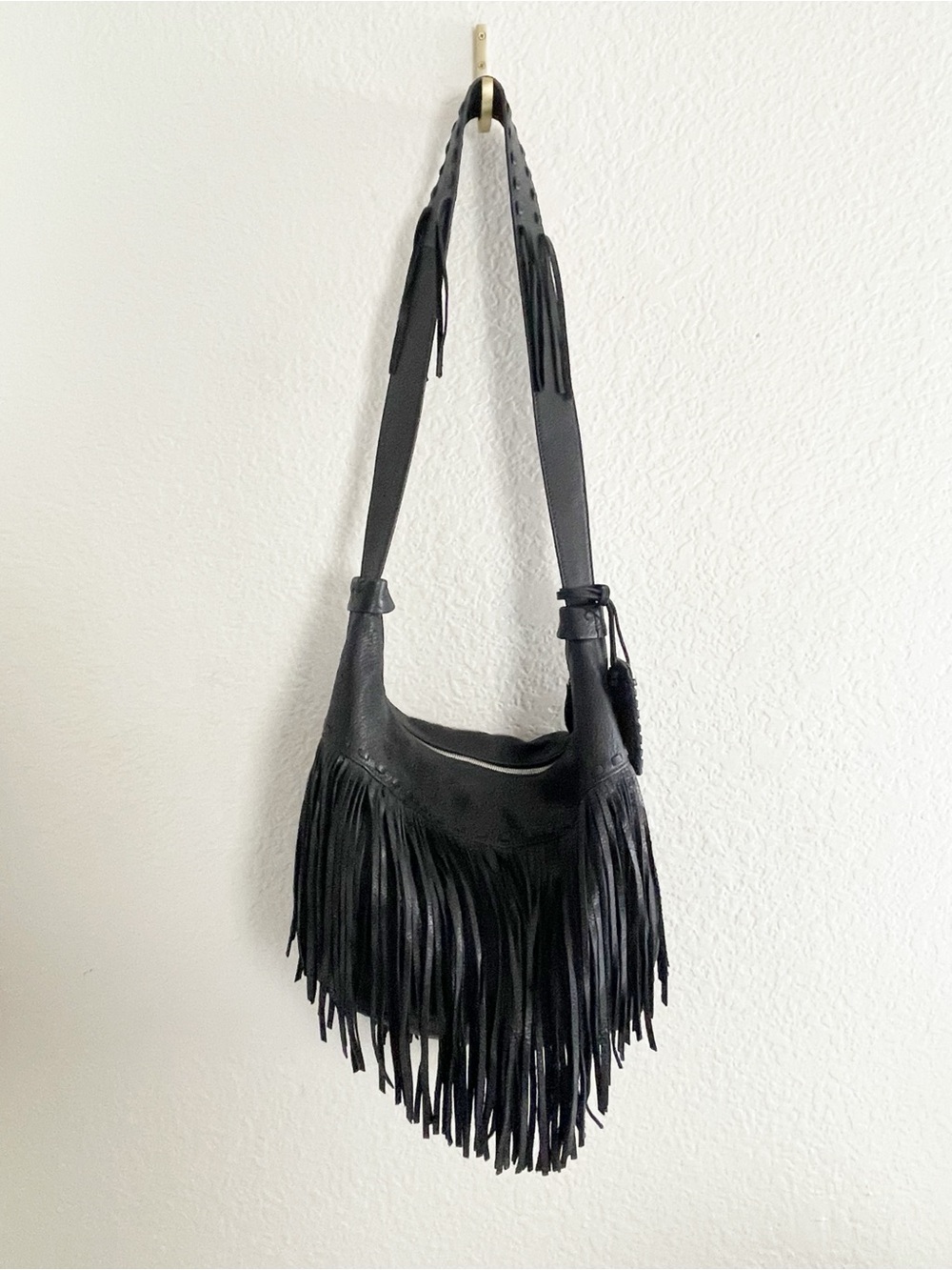 RRL Double RL Ralph Lauren Black Leather Western Fringe Hobo Shoulder Bag - Picture 3 of 14